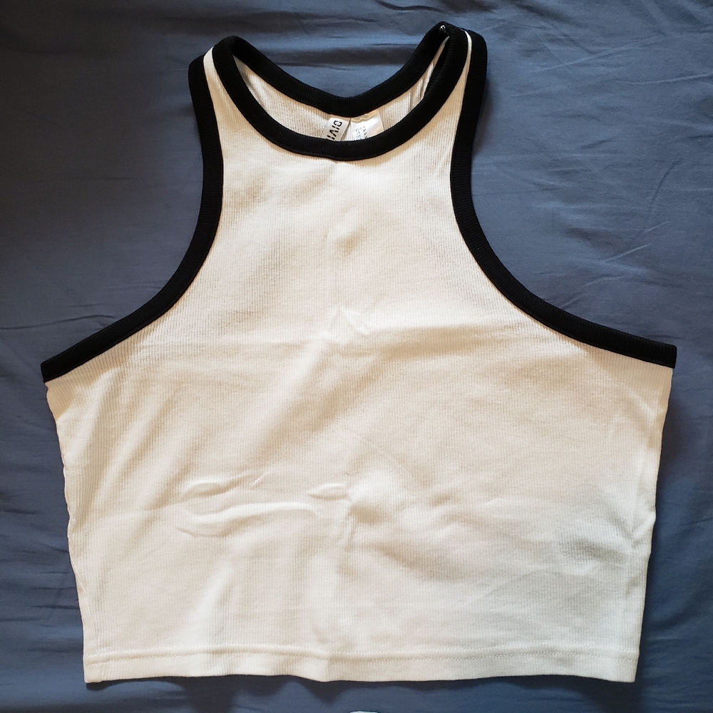 H&M Size M Cropped High Neck Tank with Black Bias